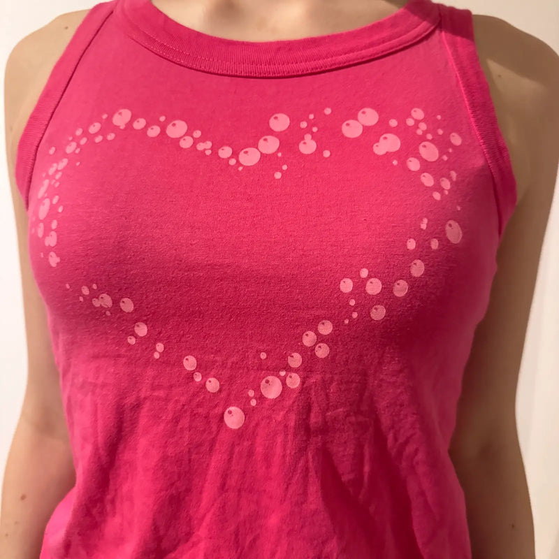 Y2K Pink Heart Print Tank Top (S)
