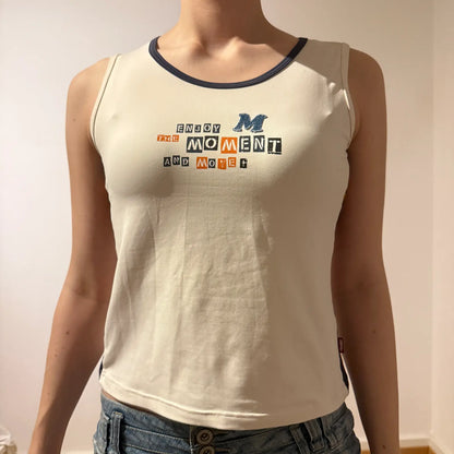 Y2K Graphic Tank Top "Enjoy the Moment" Beige Sleeveless (S)