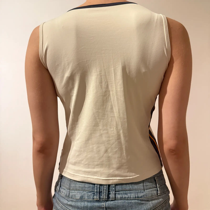 Y2K Graphic Tank Top "Enjoy the Moment" Beige Sleeveless (S)