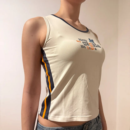 Y2K Graphic Tank Top "Enjoy the Moment" Beige Sleeveless (S)