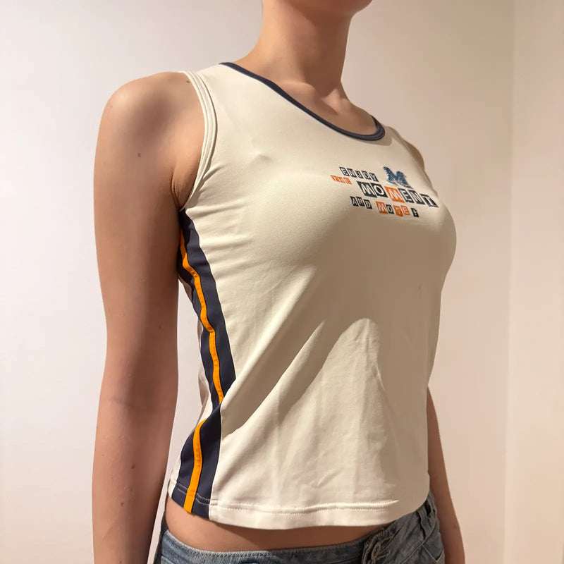 Y2K Graphic Tank Top "Enjoy the Moment" Beige Sleeveless (S)