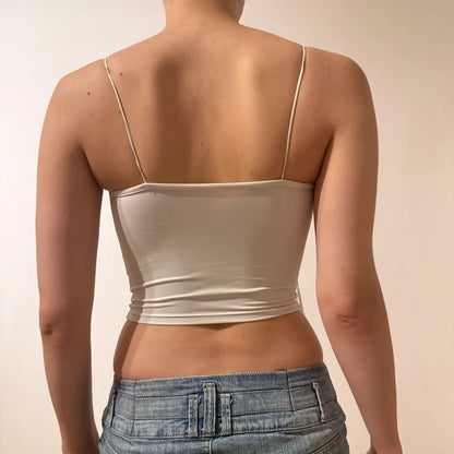 White Fringe Spaghetti Strap Crop Top – Y2K Festival Retro Style (XS)