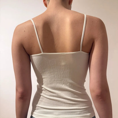 White Rhinestone S Logo Tank Top – Y2K Spaghetti Strap Camisole (S)