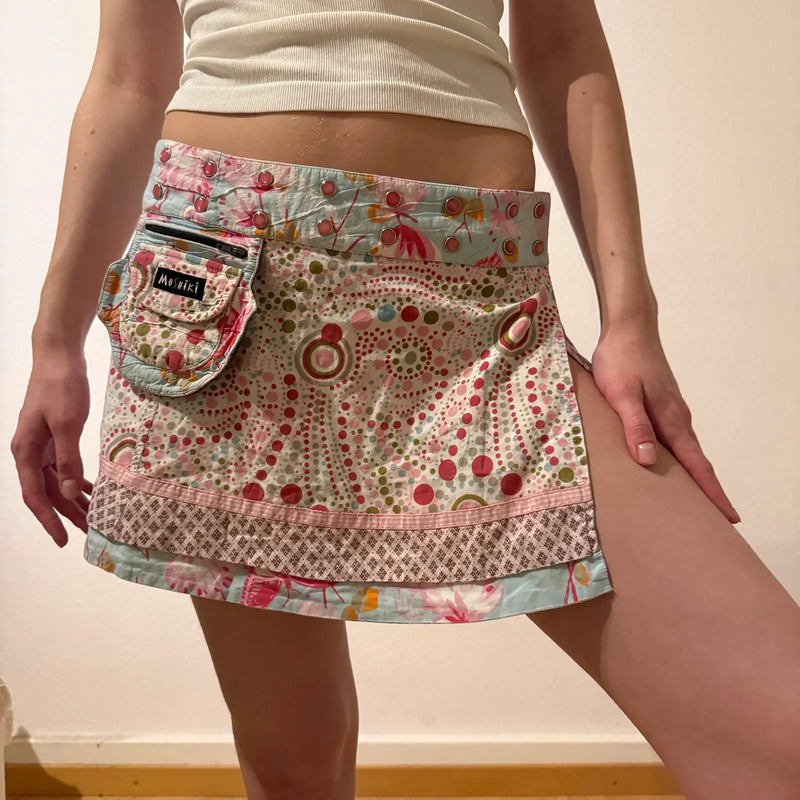 Moshiki Boho Mini Skirt with Pocket – Multicolor Print (S/M)