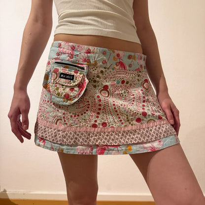Moshiki Boho Mini Skirt with Pocket – Multicolor Print (S/M)