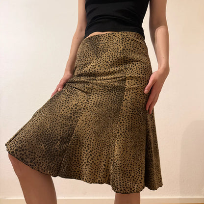 Brown Animal Print Midi Skirt – Vintage Y2K Chic (S)