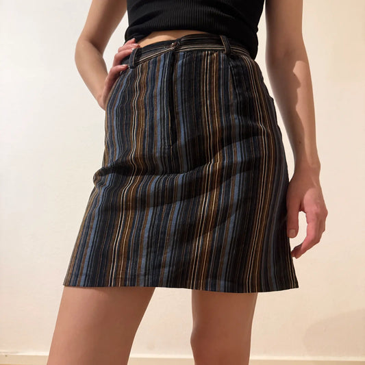 Y2K Brown and Blue Striped Mini Skirt – Vintage Officecore (S)