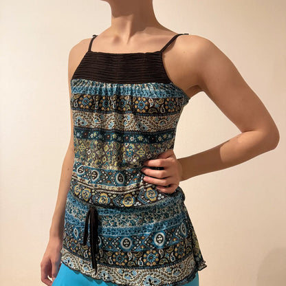 Boho Printed Spaghetti Strap Top – Vintage Y2K Style (S)