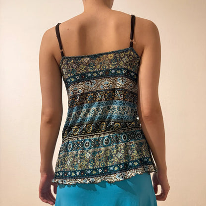 Boho Printed Spaghetti Strap Top – Vintage Y2K Style (S)
