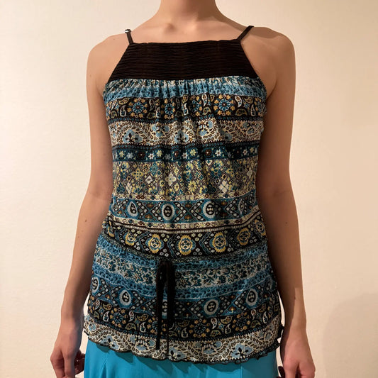 Boho Printed Spaghetti Strap Top – Vintage Y2K Style (S)