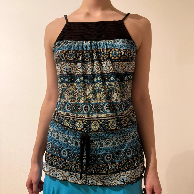 Boho Printed Spaghetti Strap Top – Vintage Y2K Style (S)