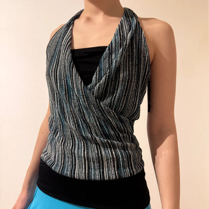 Striped Metallic Halter Top – Vintage Y2K Clubwear (S)