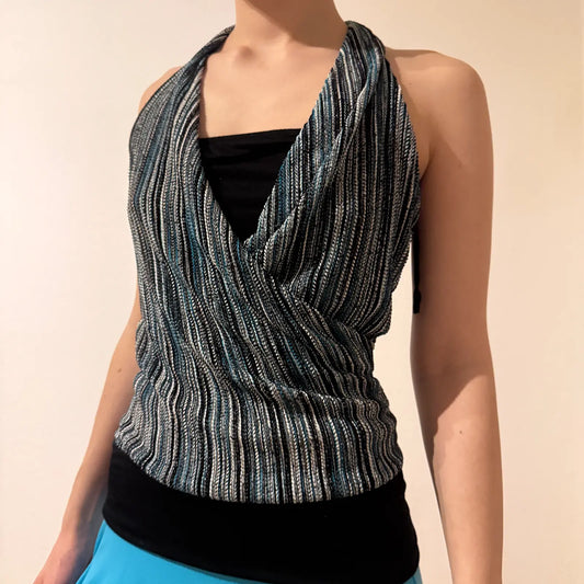 Striped Metallic Halter Top – Vintage Y2K Clubwear (S)
