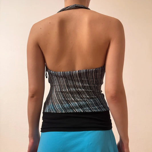 Striped Metallic Halter Top – Vintage Y2K Clubwear (S)