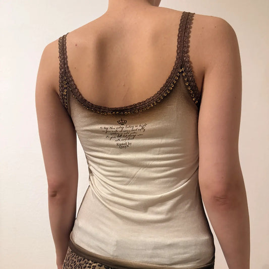 Gold Embellished Cami Top – Vintage Y2K Glam Tank (S)