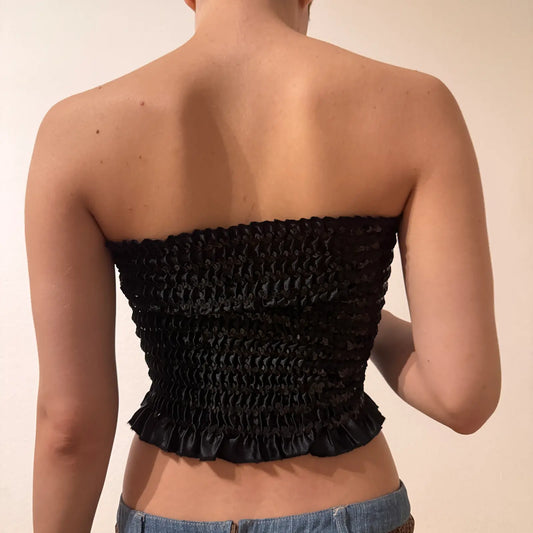 Vintage Y2K Party Essential  - Black Sequin Tube Top (S)