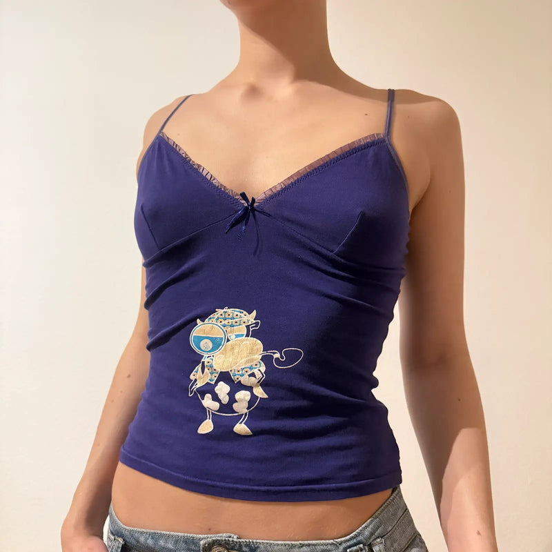 Purple Cartoon Print Cami Top – Vintage Y2K Cute Baby Tee Style (S)