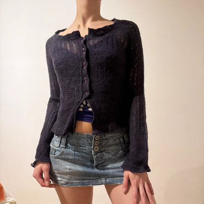 Sheer Black Knit Cardigan – Vintage Y2K Coquette Grunge (S)