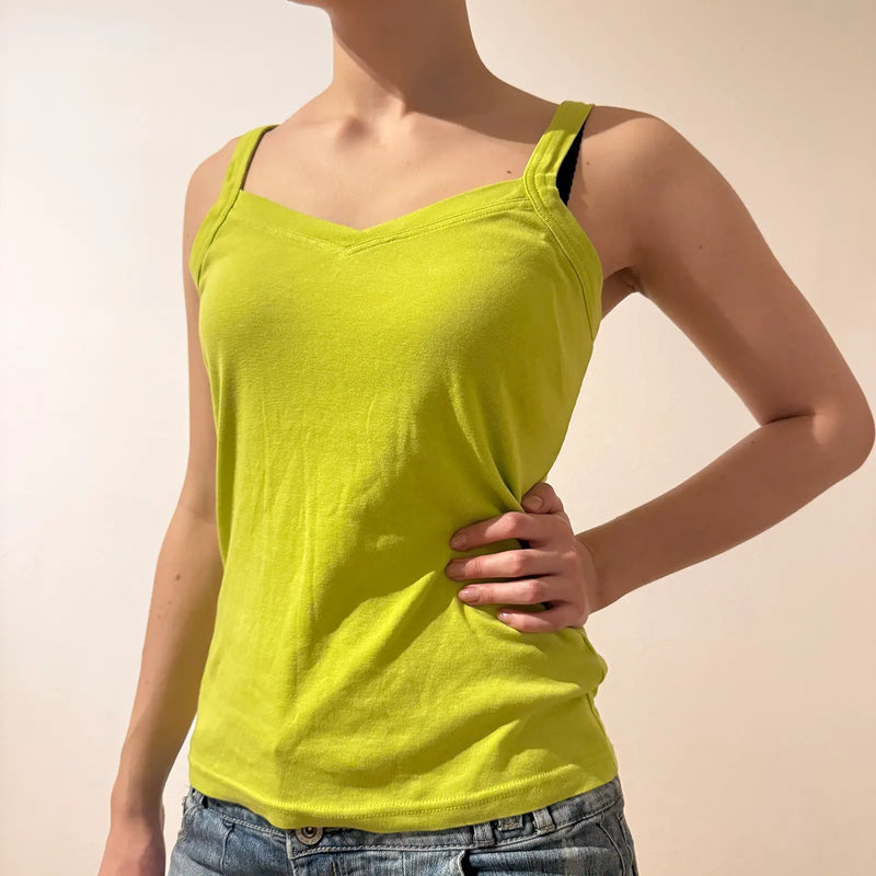 Lime Green Cami Top – Vintage Y2K Minimalist Basic (S)