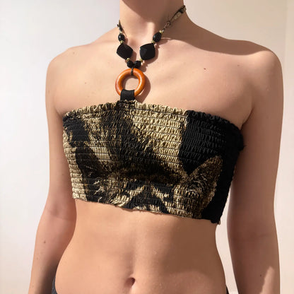 Tie-Dye Smocked Tube Top – Vintage Y2K Boho Festival Style (S)