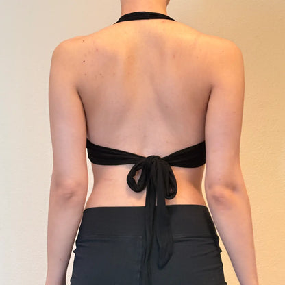 Black Halter Crop Top – Y2K Silver Hardware Clubwear (S)
