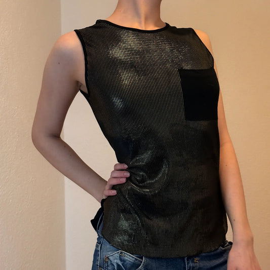 Retro shimmer tank in black with cotton detail (M)