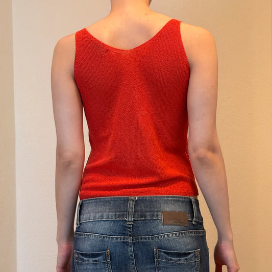 Y2K Red Rhinestone Tank Top – Shimmery Clubwear Party Cami (S)