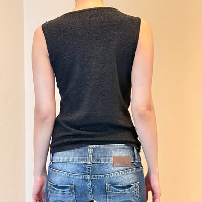 Y2K Black Sequin Knit Tank Top – Vintage Glam Party Style (S)