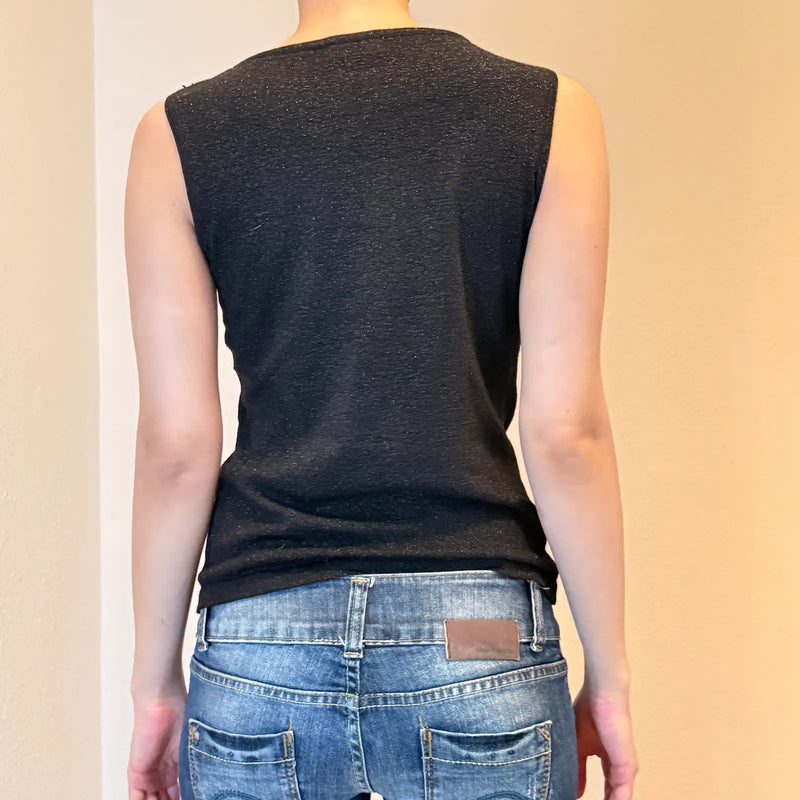 Y2K Black Sequin Knit Tank Top – Vintage Glam Party Style (S)