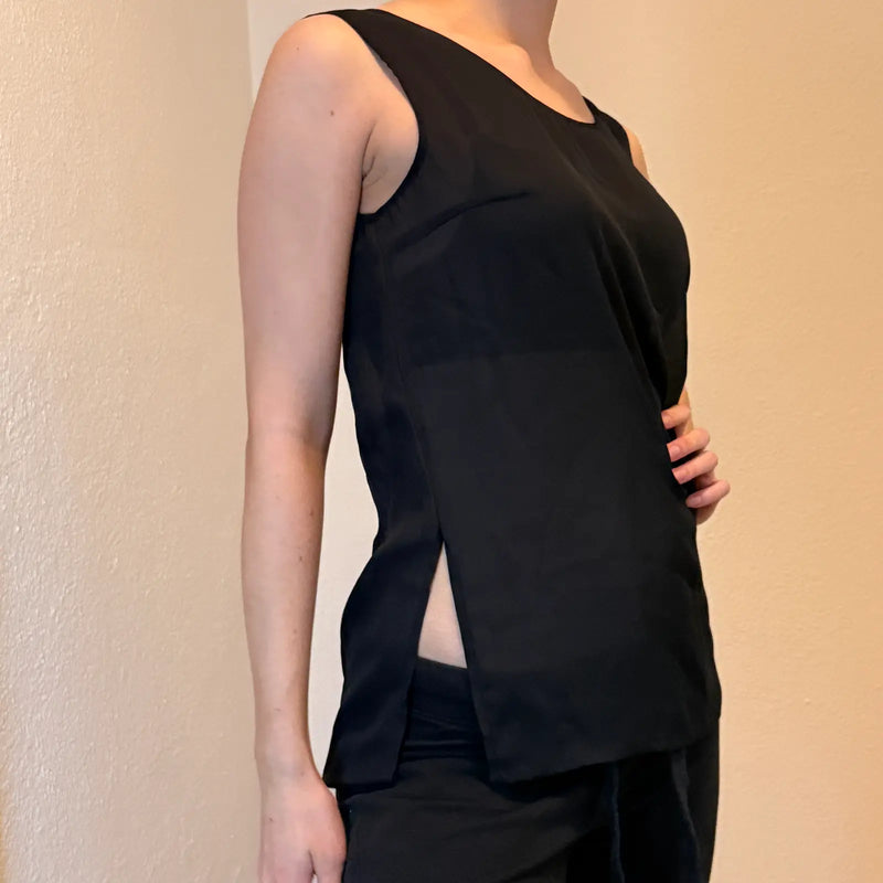 Sheer Black Minimalist Tank Top – Y2K Layering Piece (S)