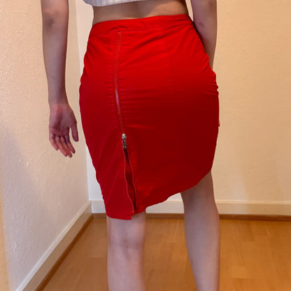 Vintage Y2K Red Mini Skirt with Side Zippers (S)