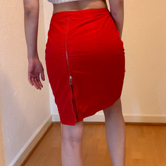Vintage Y2K Red Mini Skirt with Side Zippers (S)