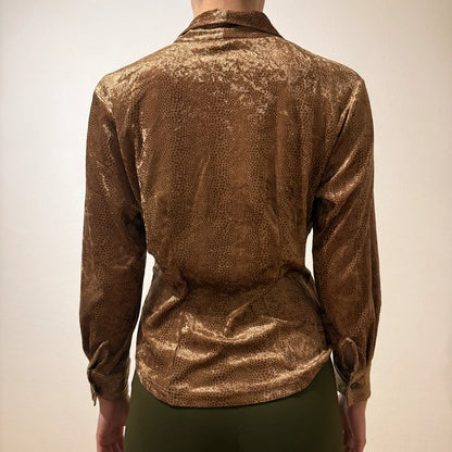 Bronze Velour Zip-Up Top – Vintage Y2K Lounge Chic (S)