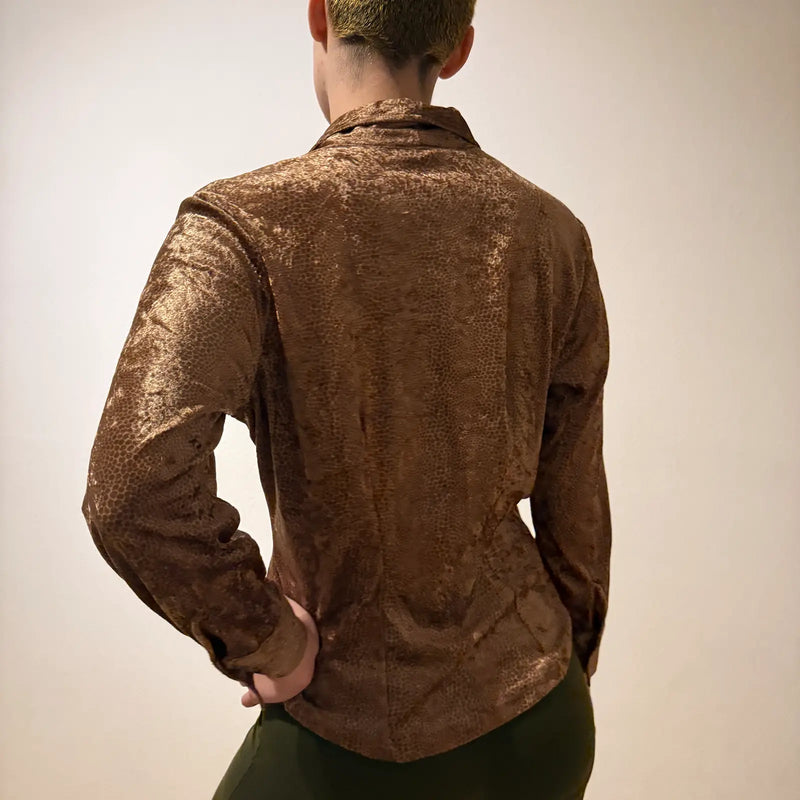 Bronze Velour Zip-Up Top – Vintage Y2K Lounge Chic (S)