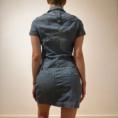 Denim Button-Up Mini Dress – Vintage Y2K Casual Chic (S)