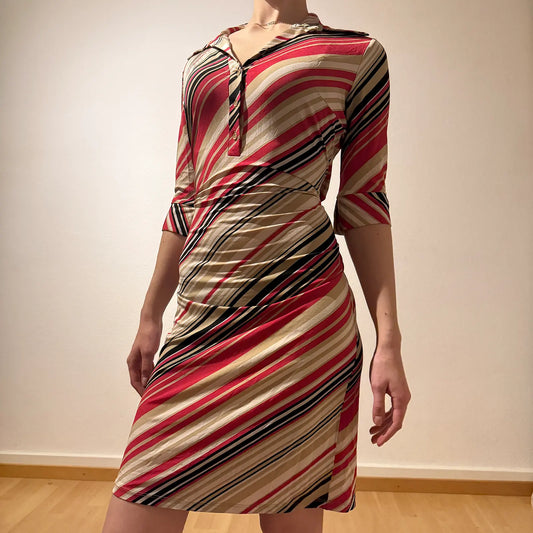 Striped Bodycon Dress – Vintage Y2K Wrap Effect (S)