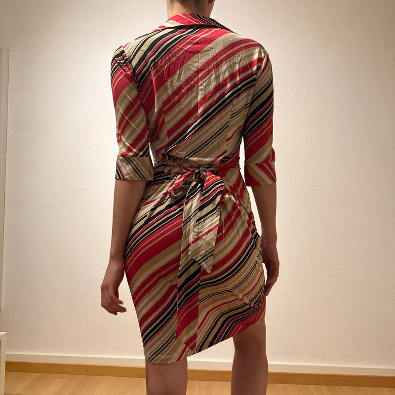 Striped Bodycon Dress – Vintage Y2K Wrap Effect (S)