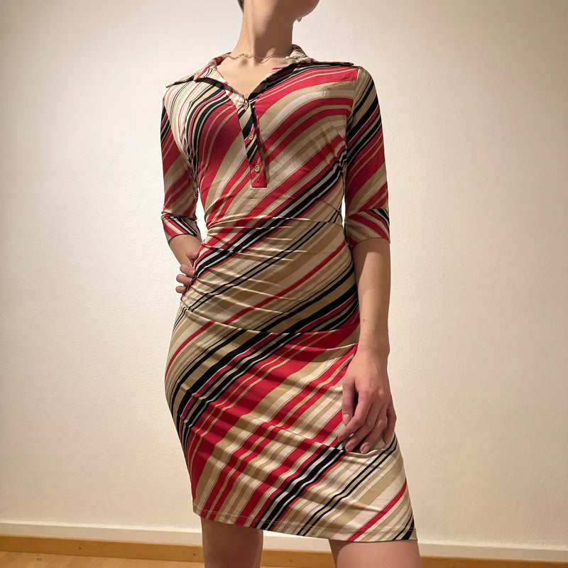 Striped Bodycon Dress – Vintage Y2K Wrap Effect (S)