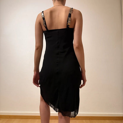 Asymmetrical Black Halter Dress – Vintage Y2K Night Out (S)