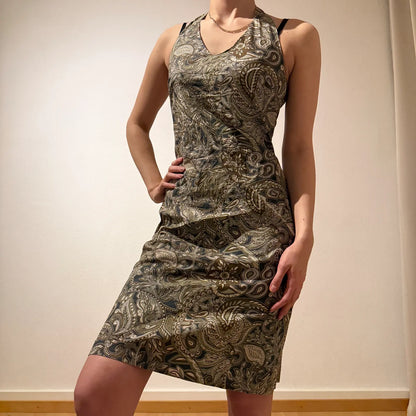 Paisley Print Halter Dress – Vintage Y2K Boho Chic (S)