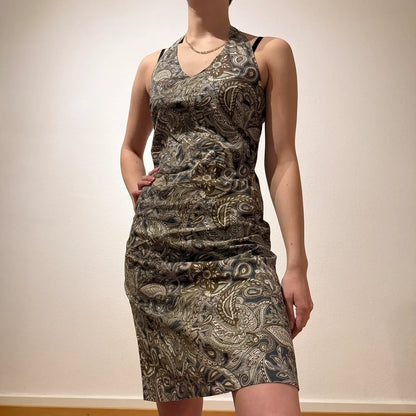 Paisley Print Halter Dress – Vintage Y2K Boho Chic (S)
