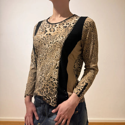 Leopard Print Long Sleeve Top – Vintage Y2K Style (S)