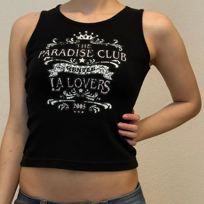 Y2K Graphic Tank – Black “Paradise Club LA Lovers” 2005 Top (XS)